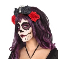 Diadema de Catrina con calavera y rosas