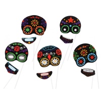 Kit para photocall de Halloween Esqueleto Catrina - 10 unidades