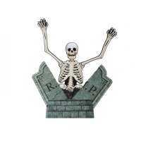 Figura articulada de lápida con esqueleto de 35 x 60 cm