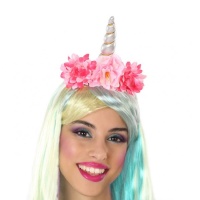 Diadema de unicornio plateado con flores