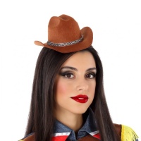Diadema sombrero mini de vaquera marrón