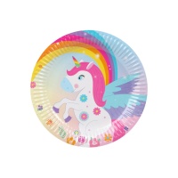 Plato de unicornio fantasía de 23 cm - 6 unidades