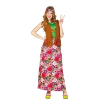 Disfraz de hippie con flores para adulta