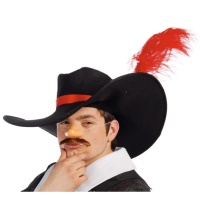 Sombrero de mosquetero con pluma roja - 59 cm