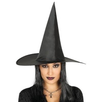 Sombrero de bruja negro con pelo para mujer - 61 cm