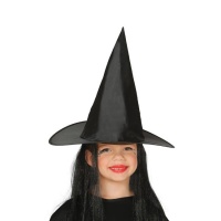 Sombrero de bruja negro con pelo para niña - 61 cm
