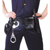 Cinturón de policía con pistola, esposas, bolsa y porra