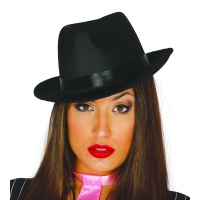 Sombrero negro fedora con cinta negra - 60 cm