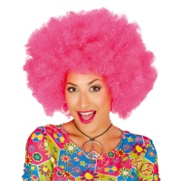 Peluca afro con tirabuzones rosa