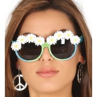 Gafas hippies con flores y brillantes