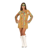 Disfraz de hippie con flores corto para mujer