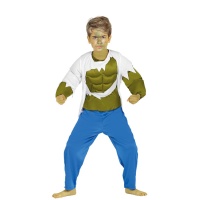 Disfraz de superhéroe musculoso verde para niño
