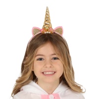 Diadema de unicornio dorada infantil