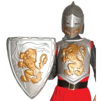 Casco, armadura y escudo de caballero medieval infantil - 3 piezas