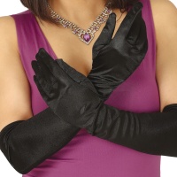 Guantes satinados negros - 51 cm