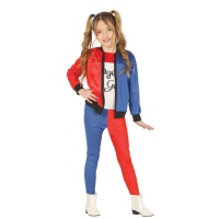 Disfraz de Harley supervillana rojo y azul para niña