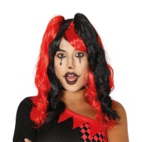 Peluca de arlequín roja y negra