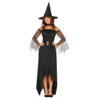 Disfraz de bruja negra con sombrero para mujer