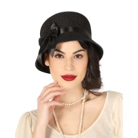 Sombrero negro años 20 con lazo - 57 cm