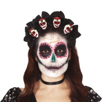 Diadema de calaveras y rosas negras de Catrina