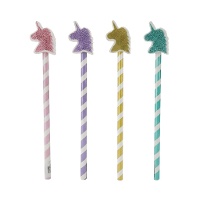 Lápiz con borrador de unicornio con purpurina - 1 unidad