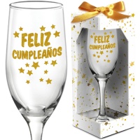 Copa de cristal con Feliz Cumpleaños dorado