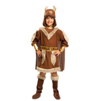 Disfraz de vikingo con capa, casco y cubre botas para niña