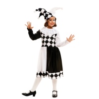 Disfraz de arlequín blanco y negro para niña