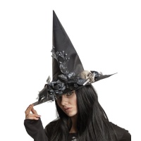 Sombrero de bruja negro decorado - 60 cm