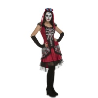 Disfraz de esqueleto Catrina rojo para mujer