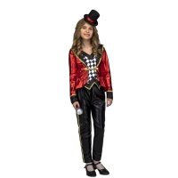 Disfraz de domador de circo rojo y negro para niña
