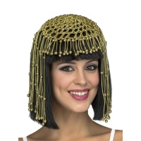 Peluca de Cleopatra con tocado dorado