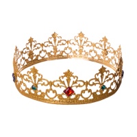 Corona metálica de rey dorada con brillantes
