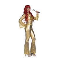 Disfraz de estilo disco dorado años 80 para mujer