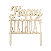 Topper para tarta de madera de Happy Birthday - Scrapcooking