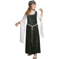 Disfraz de dama medieval verde infantil