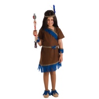Disfraz de indio marrón y azul para niña