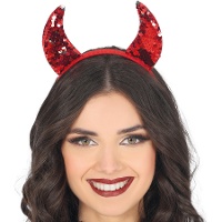 Diadema de cuernos rojos con lentejuelas