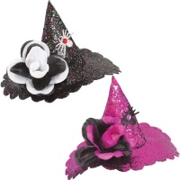Diadema mini sombrero de bruja con flor y lentejuelas