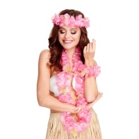 Conjunto hawaiano de flores rosas