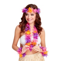 Conjunto hawaiano de flores multicolor