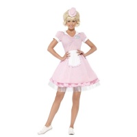 Disfraz de camarera rosa años 50 para mujer