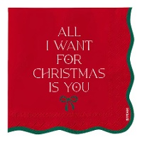 Servilletas de 16,5 cm de muérdago con lazo rojo - 20 unidades