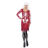 Disfraz de esqueleto rojo con corazón luminoso para mujer
