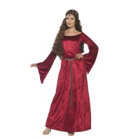 Disfraz de doncella medieval rojo para mujer