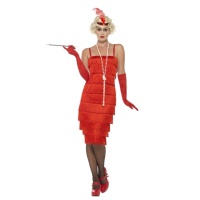 Disfraz de charleston largo con flecos rojo de los años 20