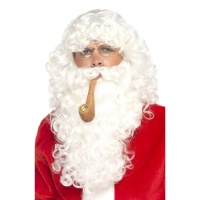 Peluca, barba, gafas y pipa de Papá Noel