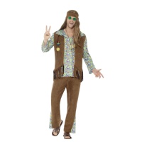 Disfraz de hippie con flores multicolor para hombre