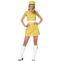 Disfraz de hippie con gorro años 60 amarillo para mujer
