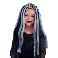 Peluca negra con mechas blancas infantil